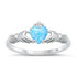 Blue Opal Heart Claddagh Sterling Silver Ring – Irish Love and Friendship Symbol with Sparkling CZ Accent