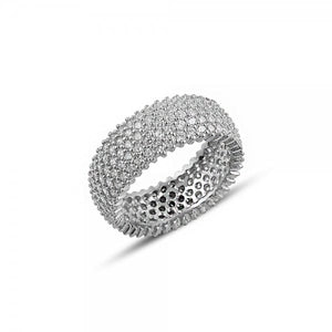 Pave CZ 5 Row Eternity Sterling Silver Band Ring