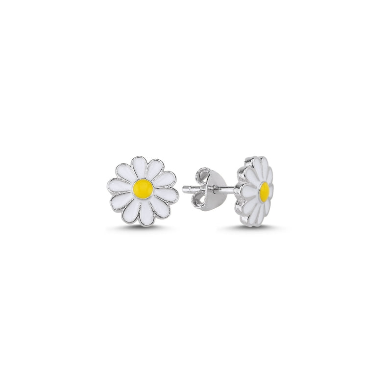 Enamel Daisy Sterling Silver Stud Earrings
