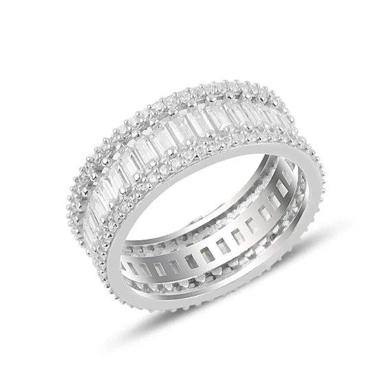 Baguette & Round CZ Full Eternity Sterling Silver Ring