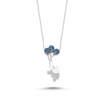 Blue/Pink CZ Flying Elephant & Balloon Sterling Silver Necklace