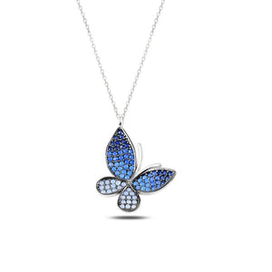 Shades Of Blue CZ Butterfly Sterling Silver Necklace