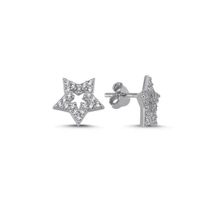 Pave CZ Star Sterling Silver Stud Earrings