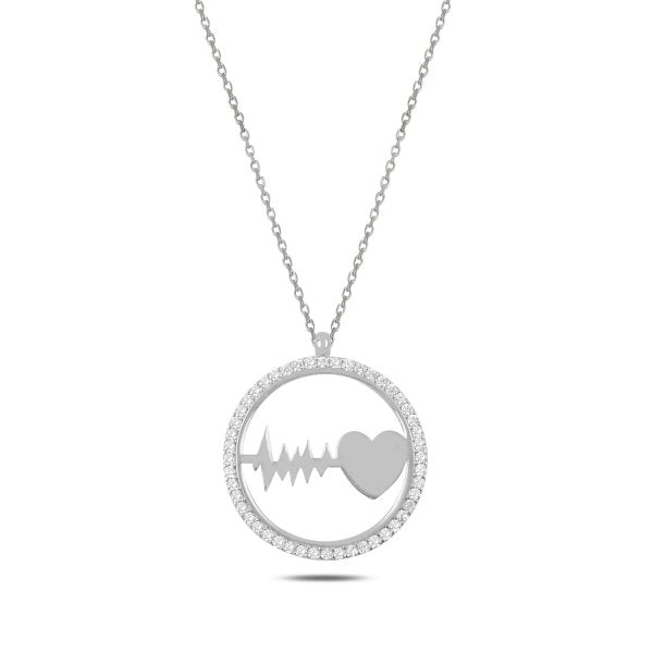 CZ Heartbeat & Heart Sterling Silver Necklace