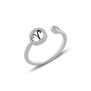 Aries Zodiac CZ Sterling Silver Adjustable Ring