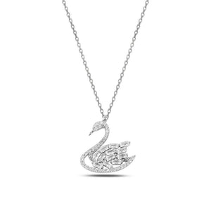 Baguette CZ Swan Sterling Silver Necklace