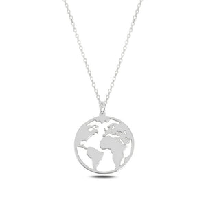 World Map Sterling Silver Necklace