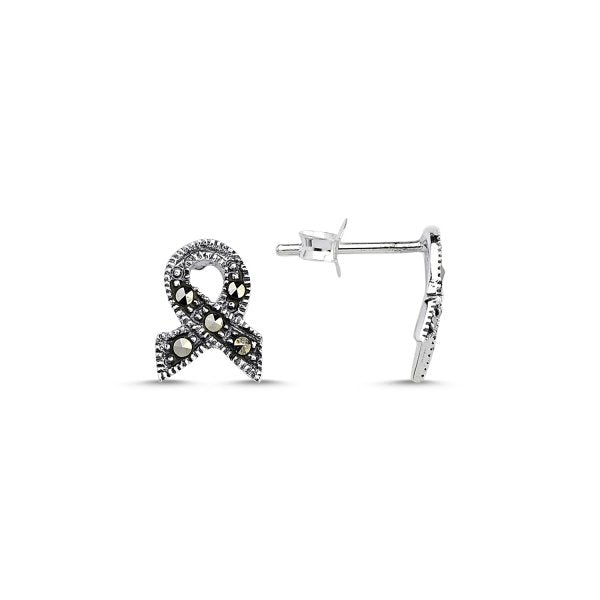 Marcasite Ribbon Sterling Silver Stud Earrings
