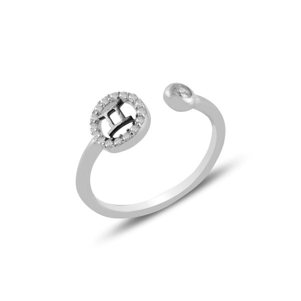 Gemini Zodiac CZ Sterling Silver Adjustable Ring