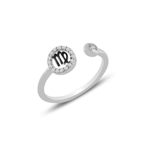 Virgo Zodiac CZ Sterling Silver Adjustable Ring