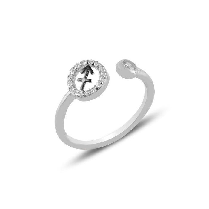 Sagittarius Zodiac CZ Sterling Silver Adjustable Ring