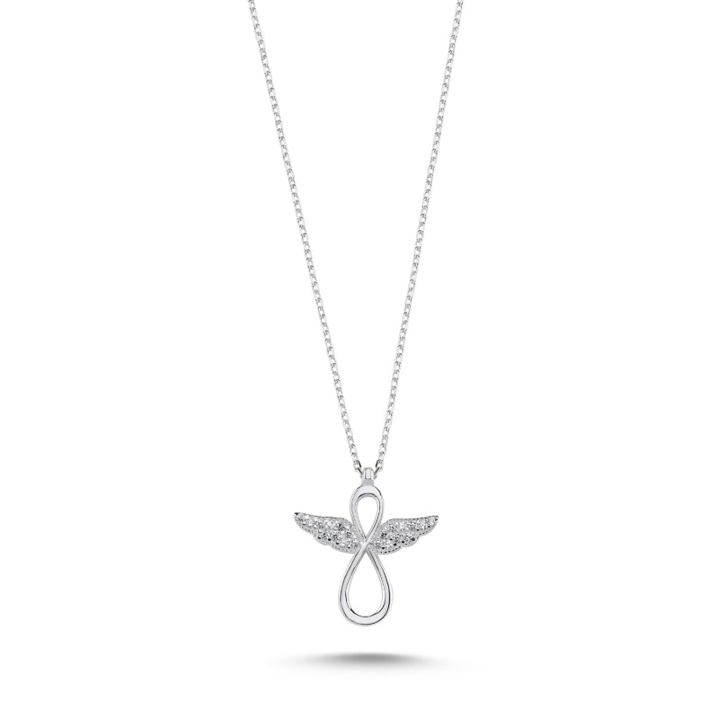 Pave CZ Infinity Angel Wings Sterling Silver Necklace