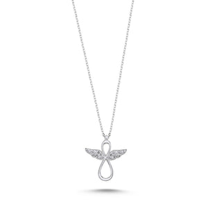 Pave CZ Infinity Angel Wings Sterling Silver Necklace