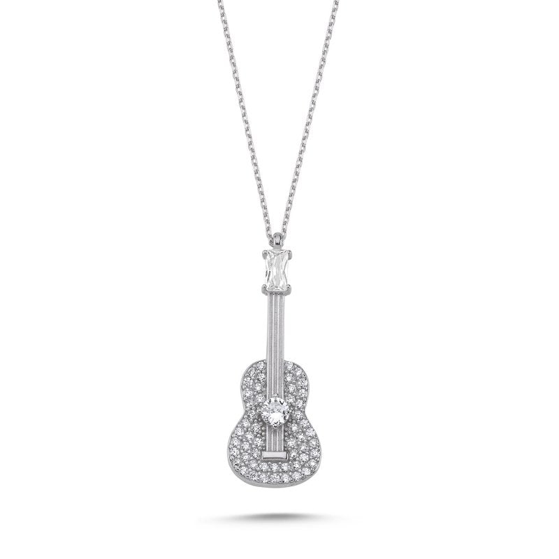 Pave CZ Guitar Sterling Silver Necklace