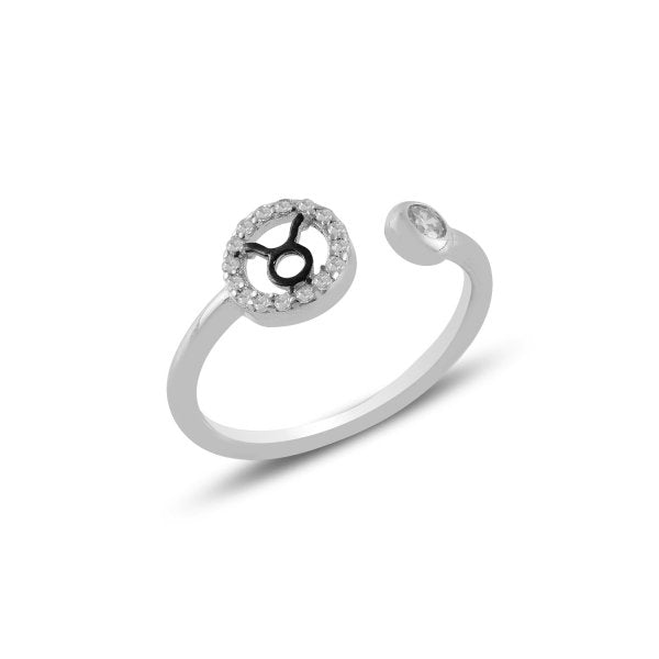 Taurus Zodiac CZ Sterling Silver Adjustable Ring