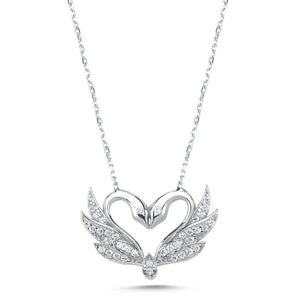 Couple Swan CZ Sterling Silver Necklace