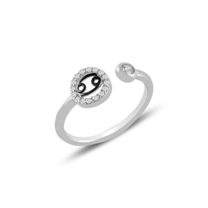 Cancer Zodiac CZ Sterling Silver Adjustable Ring
