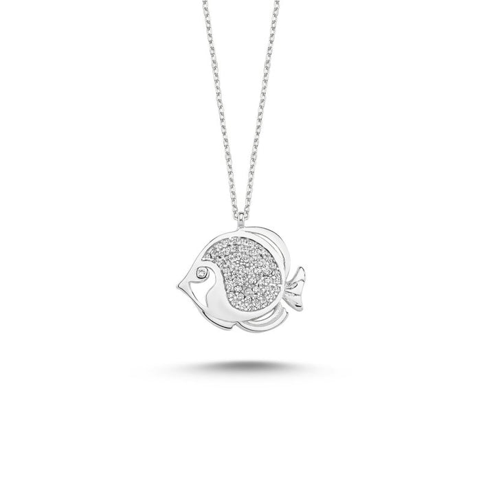 Pave CZ Fish Sterling Silver Necklace