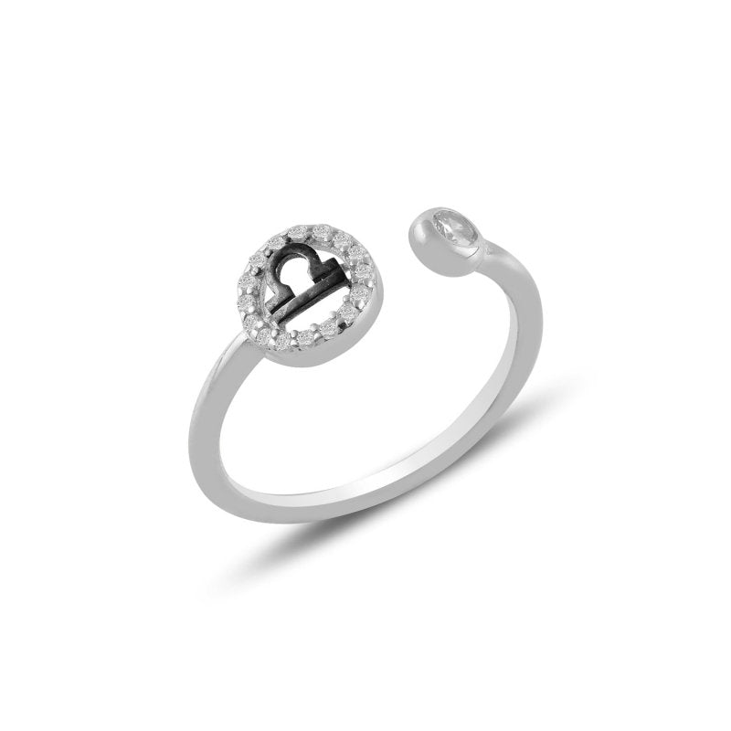 Libra Zodiac CZ Sterling Silver Adjustable Ring