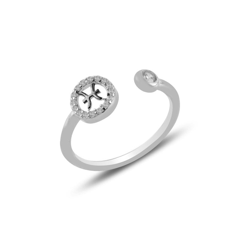 Pisces Zodiac CZ Sterling Silver Adjustable Ring