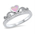 Pink Heart Opal Tiara Ring – 925 Sterling Silver Crown Ring with CZ Accents for Women