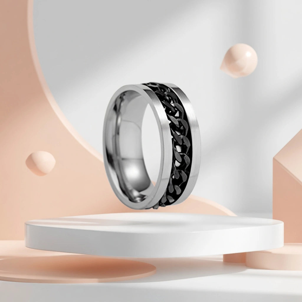Silver Spinner Chain Ring – Stainless Steel Punk Band