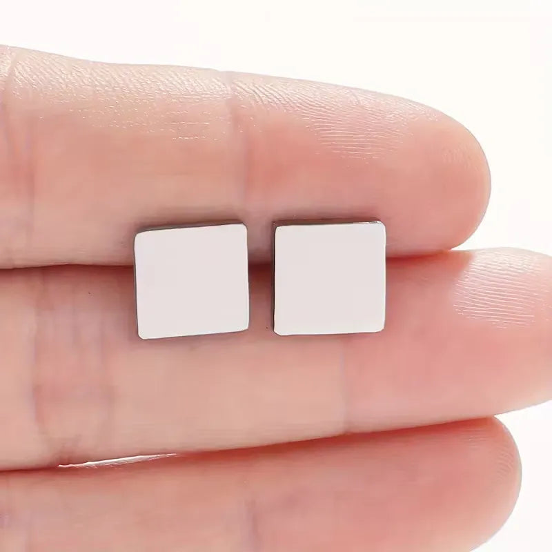 Minimalist Square Stud Earrings Set Stainless Steel Hypoallergenic Everyday Earrings for Women 3 Colors