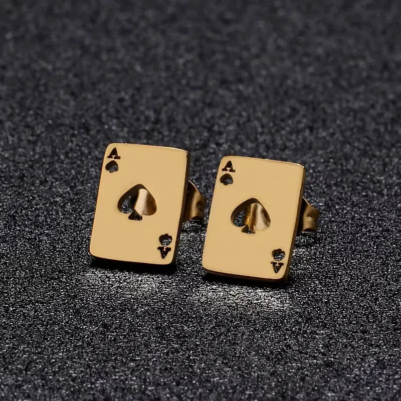 Ace of Spades Stud Earrings Stainless Steel Playing Card Earrings Hypoallergenic Jewelry for Women