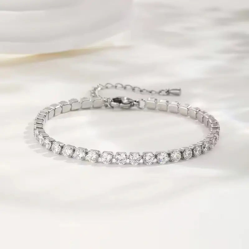 Stainless Steel CZ Tennis Bracelet – Elegant Sparkling Chain Jewelry for Everyday Luxury and Special Occasions