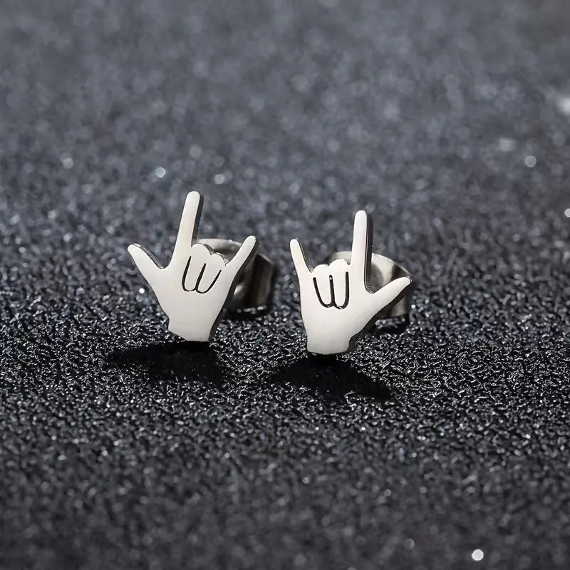 Love Hand Gesture Stud Earrings for Women Stainless Steel Minimalist Sign Language Jewelry Gift