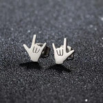 Love Hand Gesture Stud Earrings for Women Stainless Steel Minimalist Sign Language Jewelry Gift
