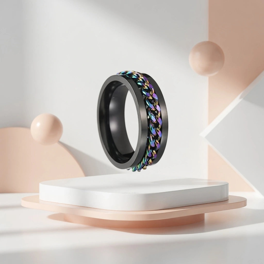 Black Spinner Chain Ring – Punk Stainless Steel Band
