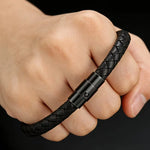 Braided Leather Bracelet with Minimalist Clasp For Men