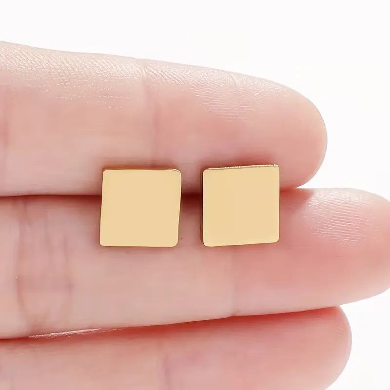 Minimalist Square Stud Earrings Set Stainless Steel Hypoallergenic Everyday Earrings for Women 3 Colors