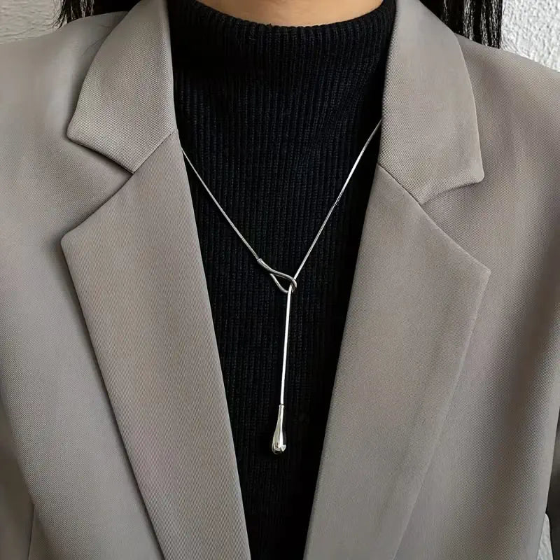 Vintage Waterdrop Y Necklace – Minimalist Snake Chain