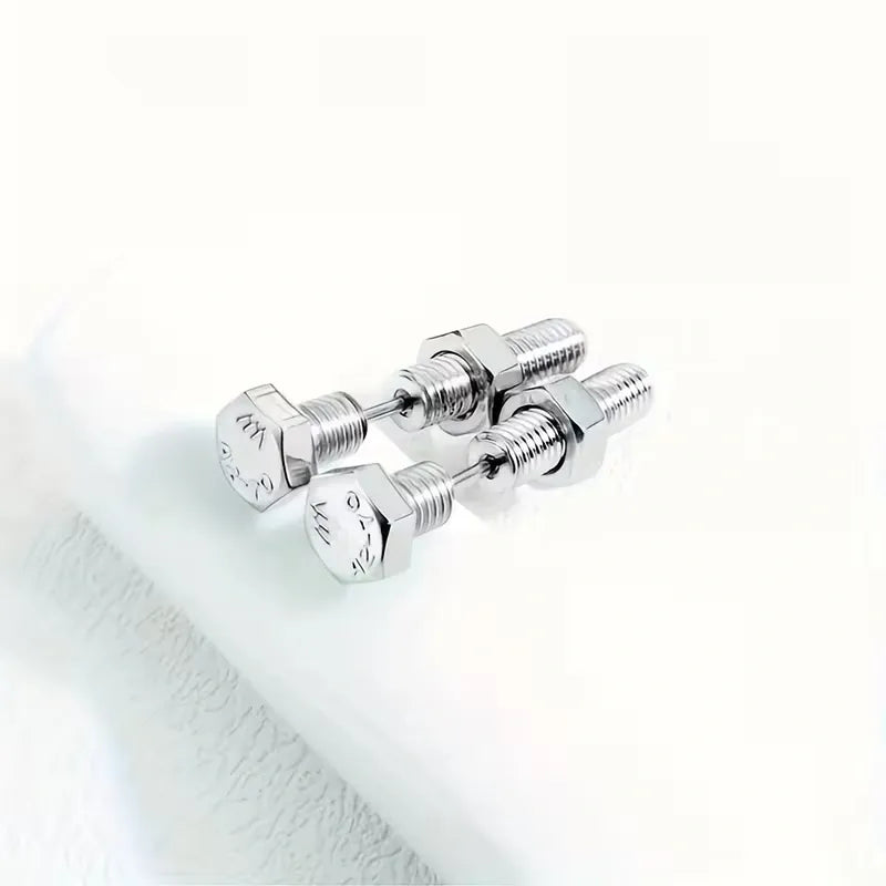 Screw Dumbbell Stud Earrings Stainless Steel Punk Jewelry