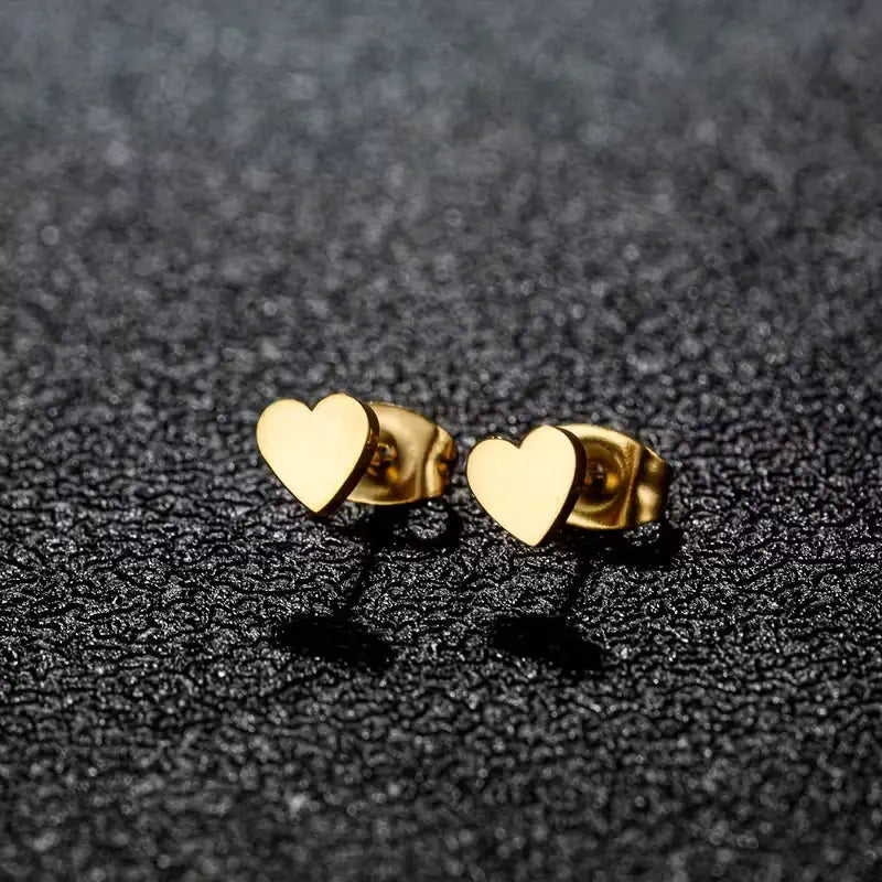 Minimalist Heart Stud Earrings – Stainless Steel Korean Style Earrings for Women, Cute Everyday Jewelry