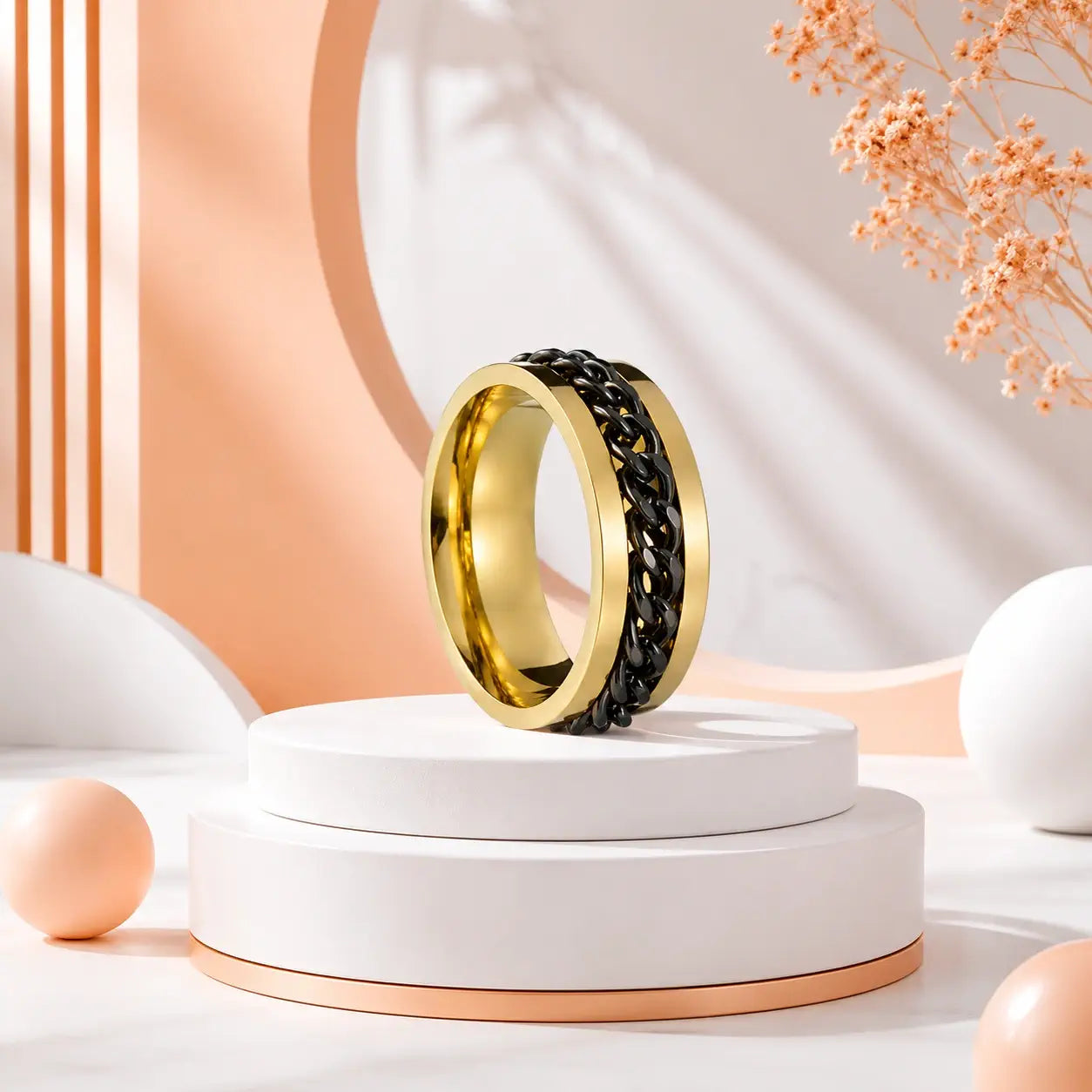 Gold Spinner Chain Ring – Stainless Steel Statement Band