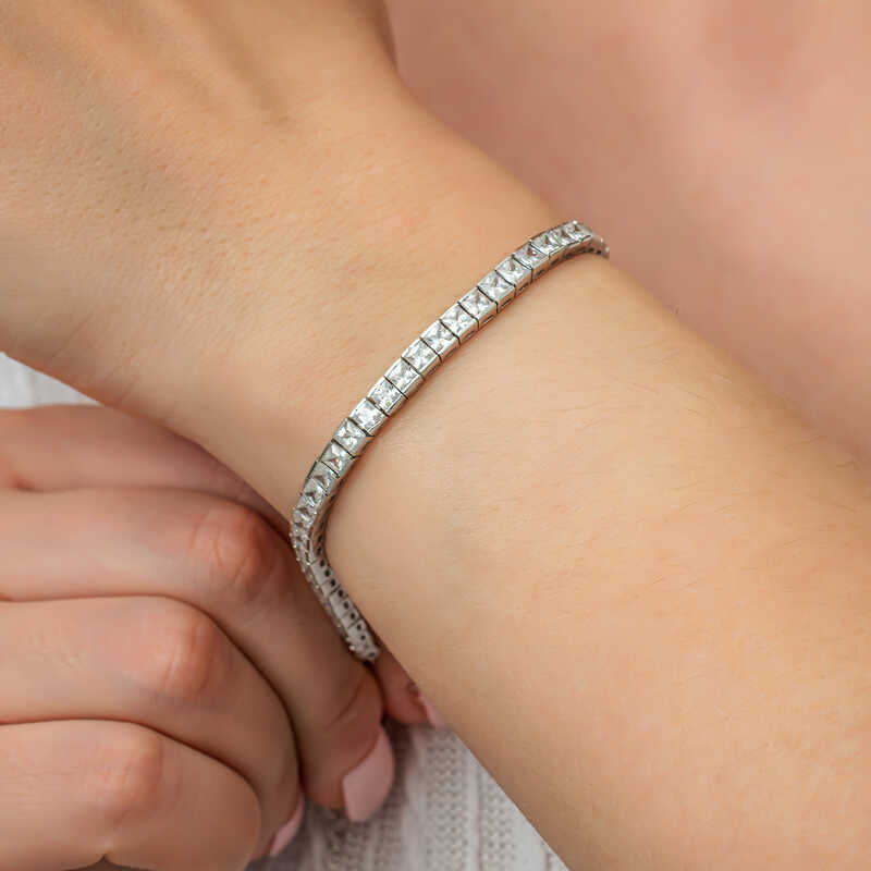Sterling Silver Square Diamond CZ Tennis Bracelet for Women