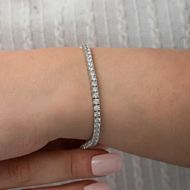 3.5mm Round CZ Classic Tennis Sterling Silver 925 Bracelet