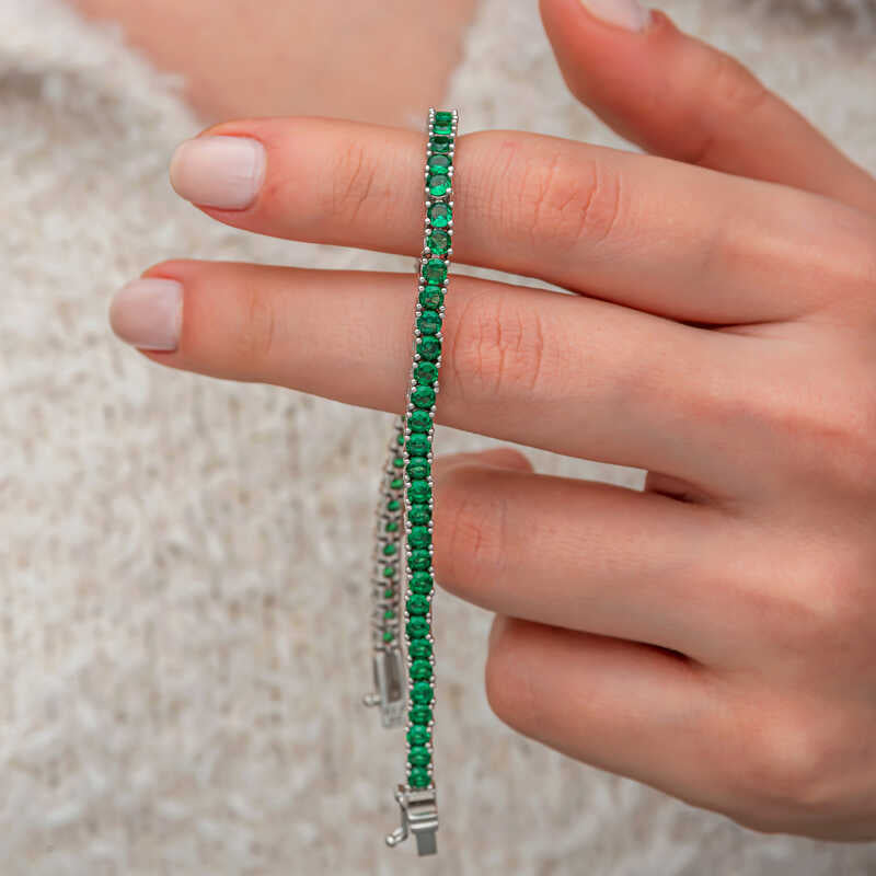 Green Zircon Tennis Bracelet in Sterling Silver | Emerald CZ