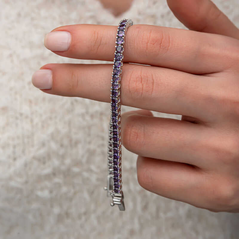 Purple Zircon Tennis Sterling Silver Bracelet | Amethyst CZ