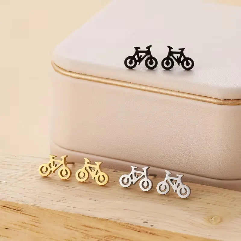Stainless Steel Bicycle Stud Earrings Set for Women Gift