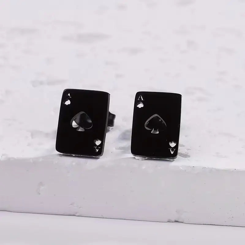 Ace of Spades Stainless Steel Stud Earrings – Minimalist Poker Card Jewelry for Trendy Everyday Style