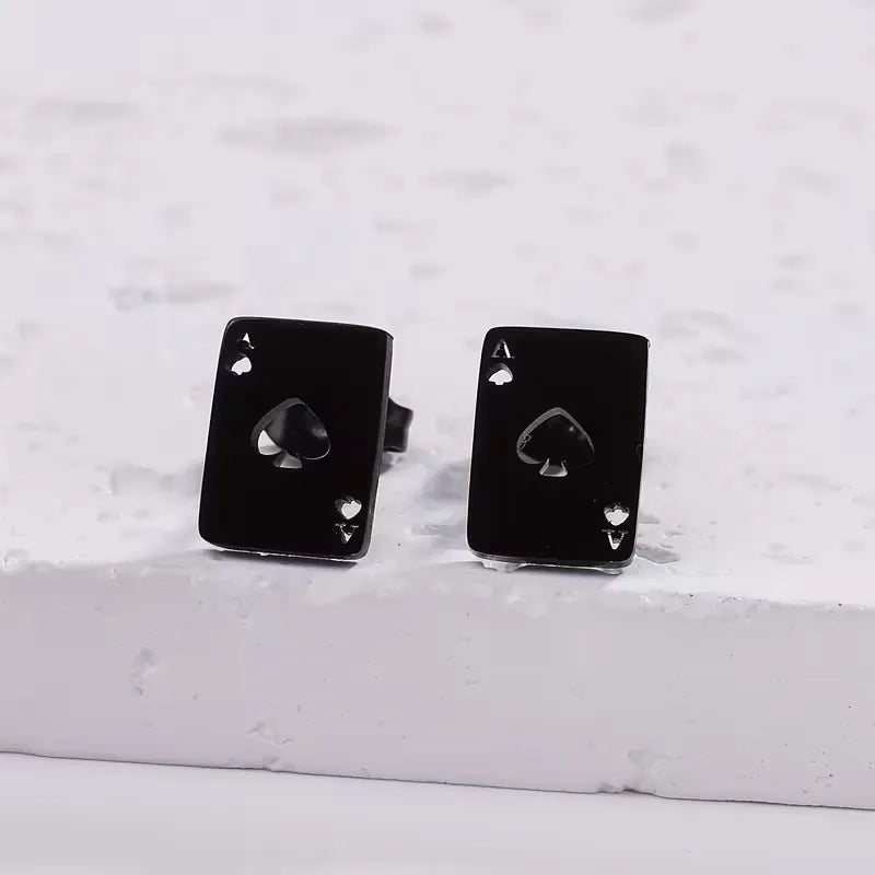 Ace of Spades Stud Earrings Stainless Steel Playing Card Earrings Hypoallergenic Jewelry for Women
