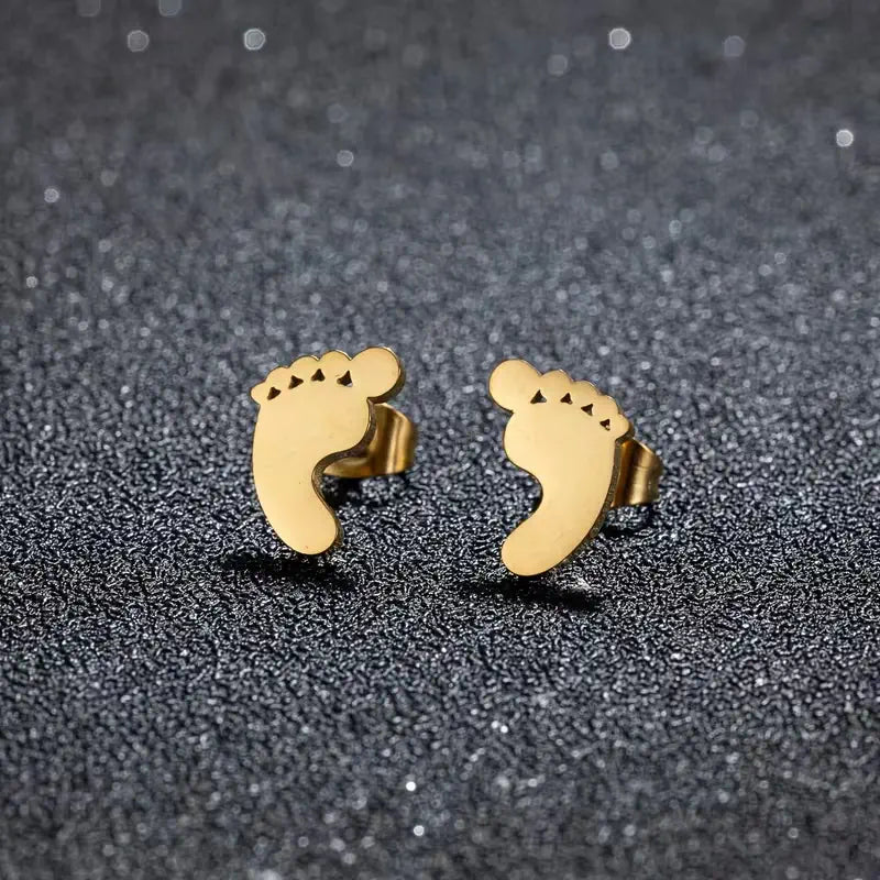 Tiny Footprint Stud Earrings – Stainless Steel Cute Baby Feet Earrings for Women, Minimalist Jewelry