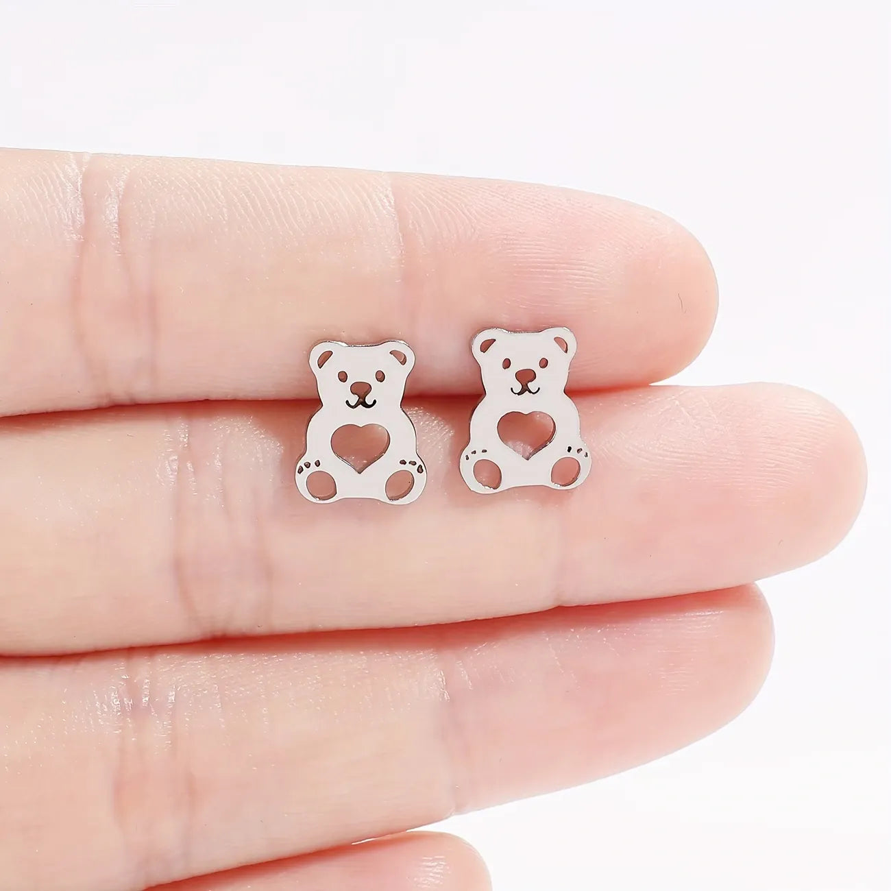 Cute Bear Heart Stud Earrings for Women 316 Stainless Steel Animal Earrings Minimalist Daily Jewelry