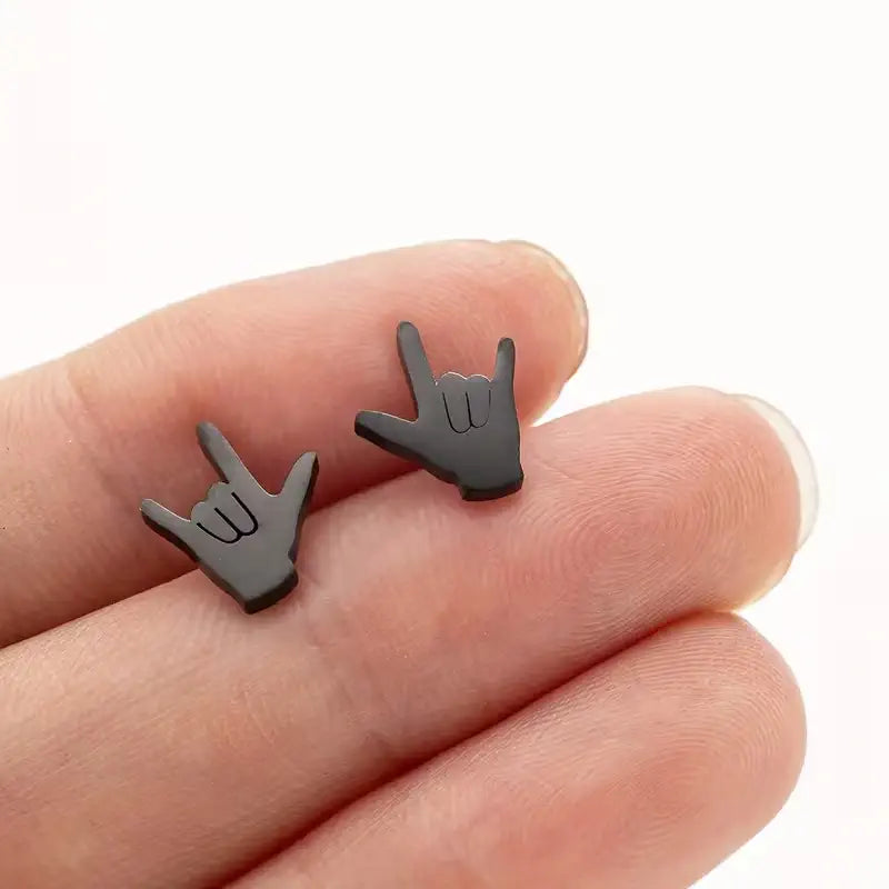 Love Hand Gesture Stud Earrings for Women Stainless Steel Minimalist Sign Language Jewelry Gift