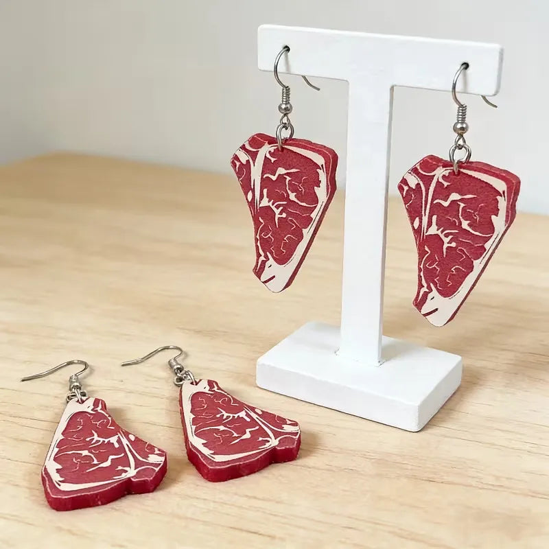 Funny Steak Drop Earrings Lightweight Acrylic Food Jewelry