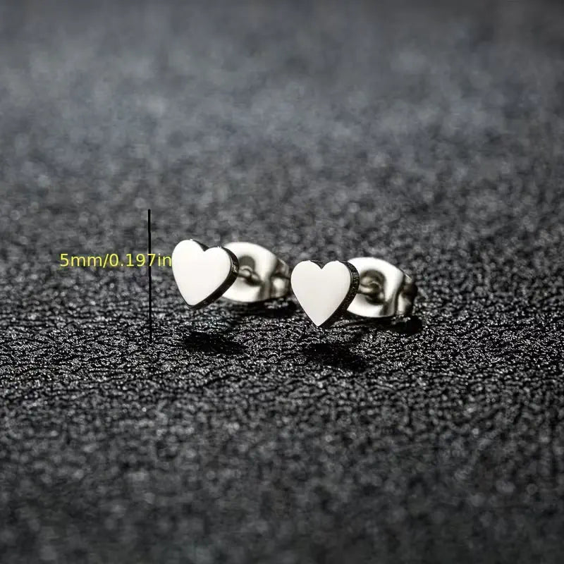 Minimalist Heart Stud Earrings – Stainless Steel Korean Style Earrings for Women, Cute Everyday Jewelry